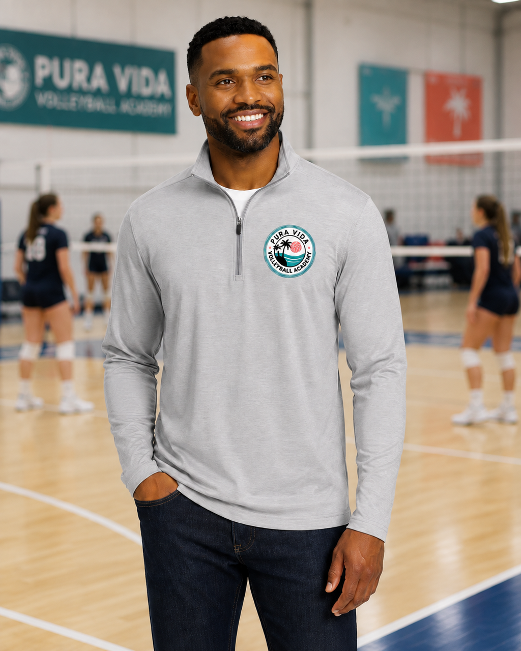 Performance Quarter Zip with Pura Vida Logo