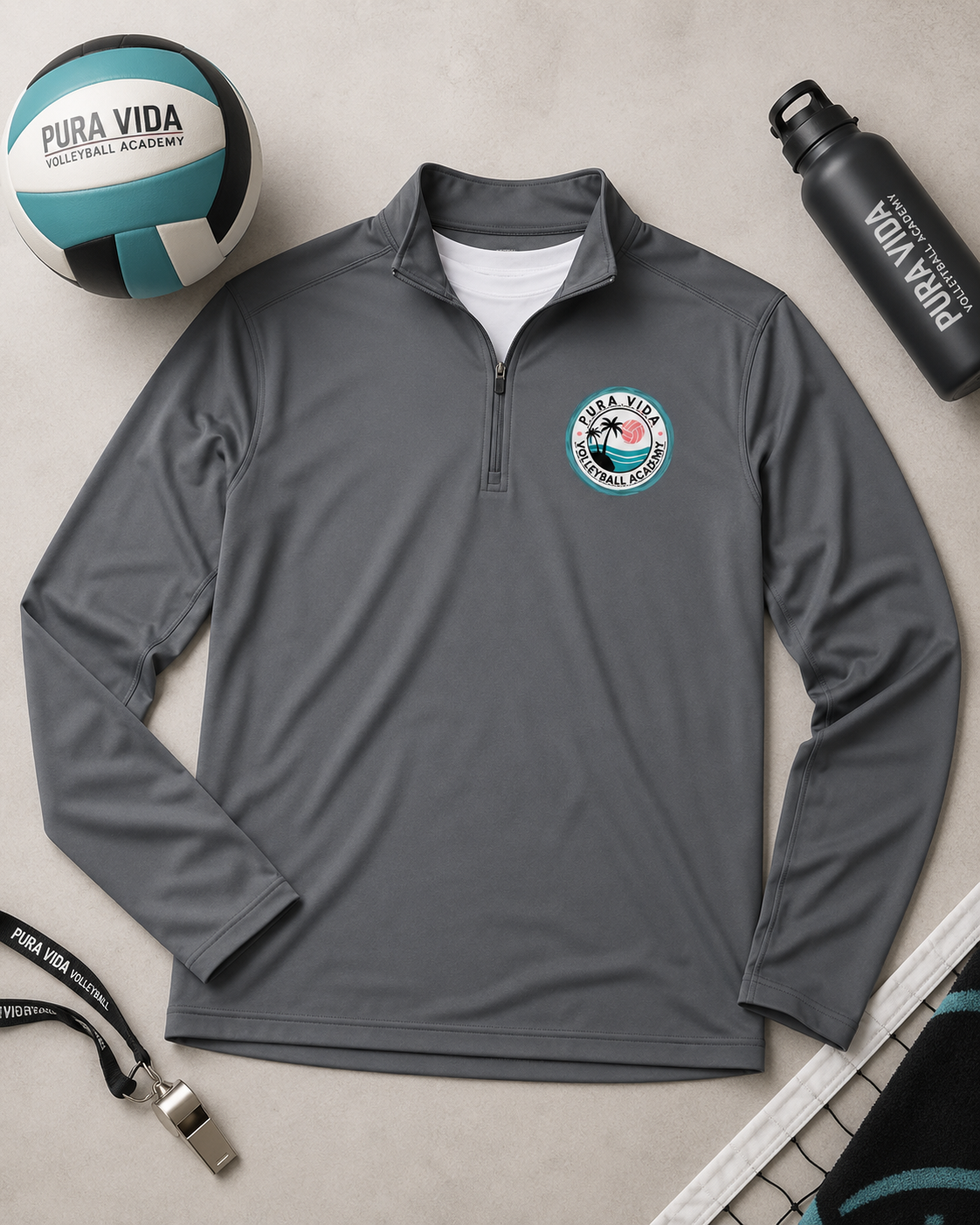 Performance Quarter Zip with Pura Vida Logo